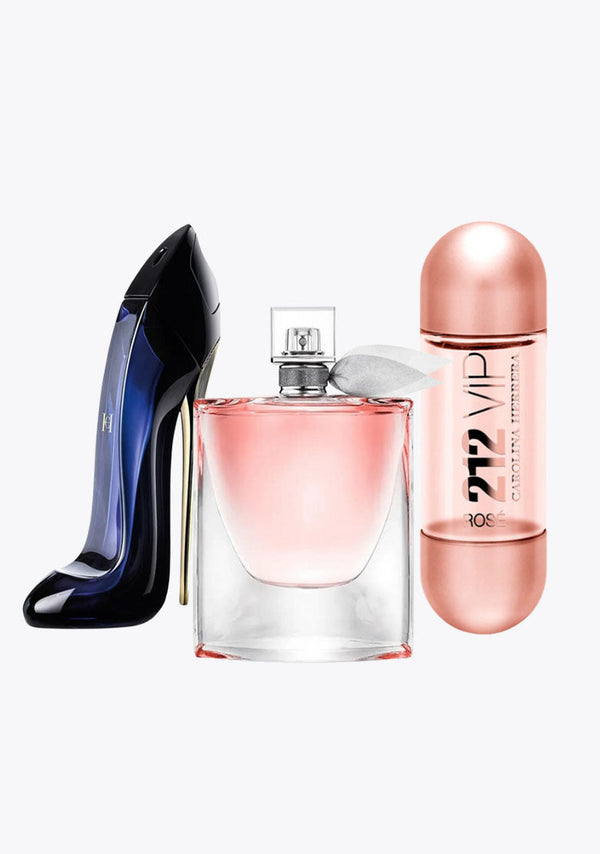 3 Parfums Carolina Herrera GOOD GIRL, Lancôme LA VIE EST BELLE et Carolina Herrera 212 VIP ROSÉ