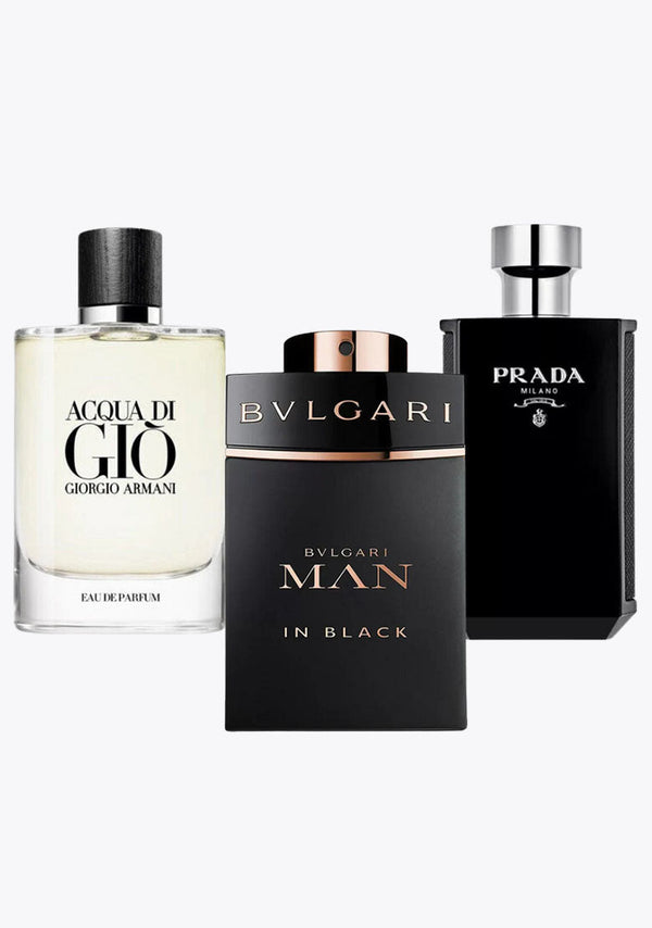 3 Parfums Bvlgari In Black, Giorgio Armani Acqua Di Gio, L'Homme Prada Intense